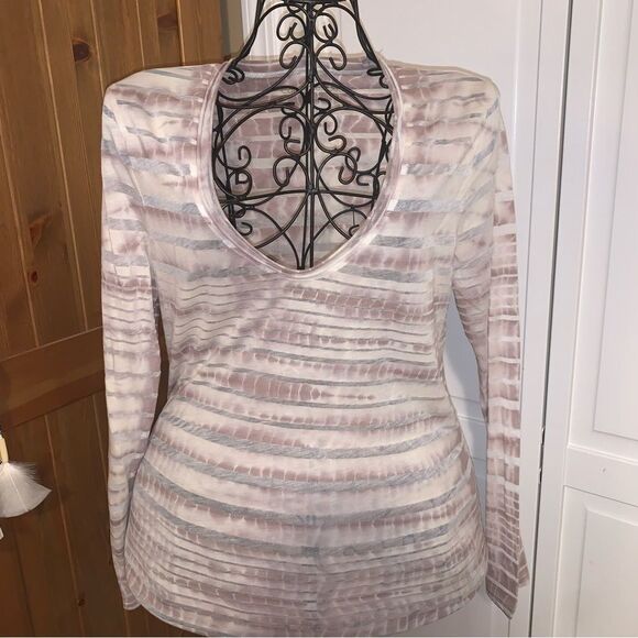 CALVIN KLEIN Blush Pink & Taupe Tie-Dye Stripe Long Sleeve Top - Size M - Picture 1 of 4